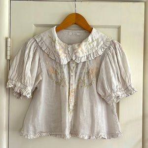 Doen Embroidered Custom Dyed Floral Flouncey Top